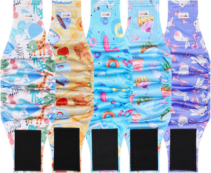 Dog Belly Bands for Male Dogs 5 Pack, Reusable Male Dog Diapers, Washable Belly Bands, Adjustable Pee Wraps for Marking, Incontinence & Training, Rabbit, S