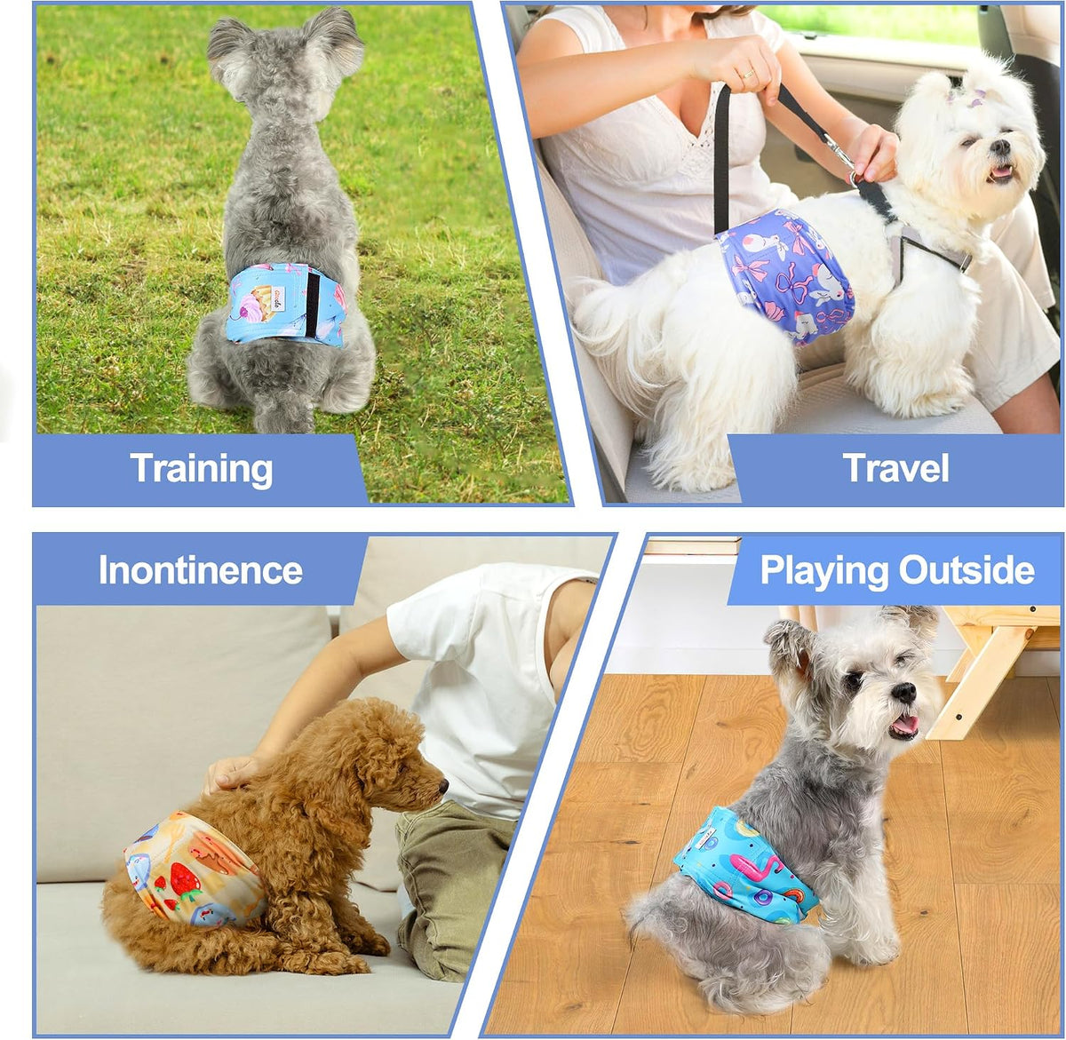 Dog Belly Bands for Male Dogs 5 Pack, Reusable Male Dog Diapers, Washable Belly Bands, Adjustable Pee Wraps for Marking, Incontinence & Training, Rabbit, S