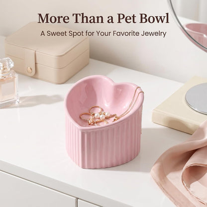 Dark Green Ceramic Raised Cat Bowls, Tilted Elevated Food or Water Bowls, Stress Free, Backflow Prevention, Dishwasher and Microwave Safe, Lead & Cadmium Free
